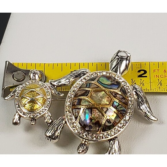 Vintage Signed Napier Turtle With Baby Abalone Shell & Rhinestone Accents Brooch - Picture 13 of 14